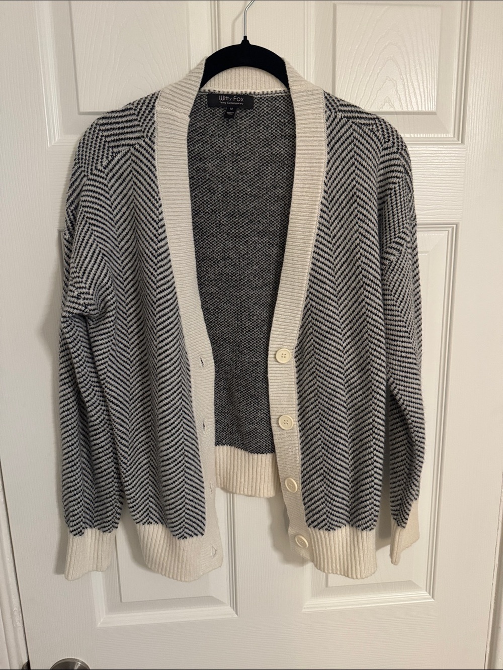 Witty Fox Cream & Black Chevron Knit Cardigan -